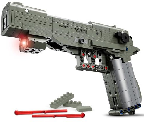 Finger Rock Pistole Klemmbausteine Set, 360 Stücke M92F Waffen mit Schussfunktion und LED Militärwaffe Gun Bausatz Spielzeug Geschenke für Kinder Alter 6+ (Bausteine-2)