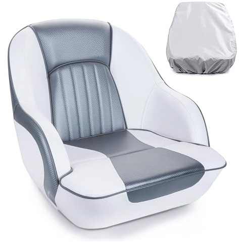 SUNDGORA Premium Pontoon Captains Bucket Boat Seat with Boat Seat Cover,White/Charcoal