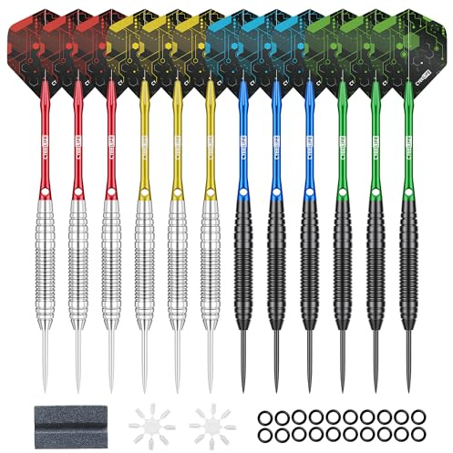 CyeeLife Freccette per Freccette con Punta in Metallo,12pcs 20g Set Freccette Professionali in Acciaio con 12 astine in Alluminio + 16 Flight + 12 Proteggi Flight in Alluminio + 20 Anelli di Gomma