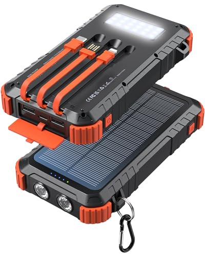 Uukto Power-Bank, caricatore solare da 45800 mAh, ricarica rapida con 3 cavi integrati, torcia a LED, batteria esterna portatile, compatibile con iPhone, e-roid, tablet, drone, fotocamera