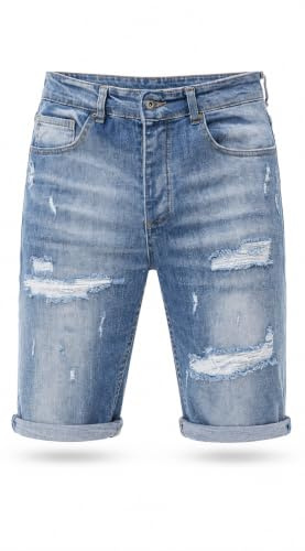 Redbridge Short en jean - Bermuda en denim au look usé avec déchirures, 5 poches, coupe droite, longueur genou avec ourlet rabattu