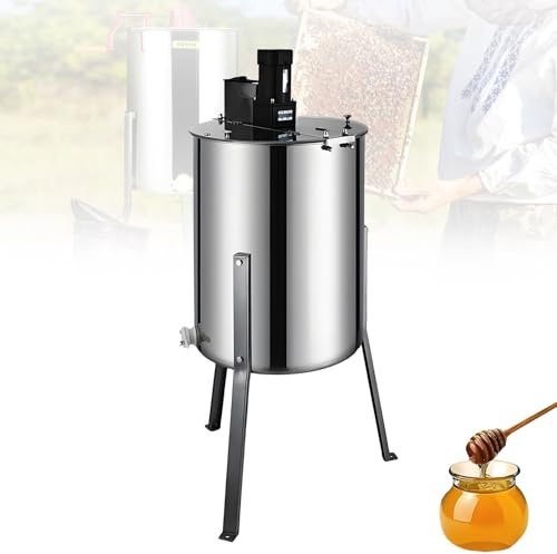 Electric Honey E-xtractor Stainless Steel Honey Spinner 140W with Transparent Cover for Beekeeping Honeycomb Extraction Efficient Apiary Centrifuge Equipment 4Frame