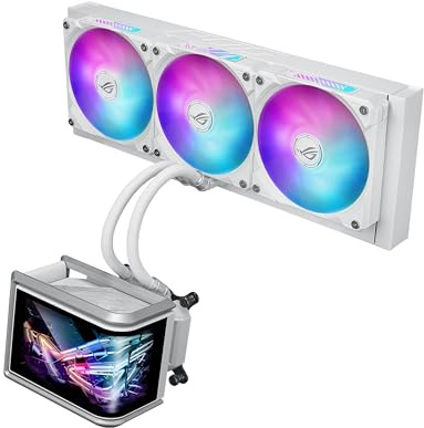 ASUS ROG RYUO IV SLC 360 ARGB White Edition All-in-one CPU Liquid Cooler, Shortened tubing for Clean Aesthetic, Movable Curved 6.67-inch Display, 6 Year Warranty