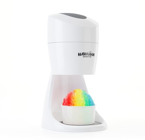 Hawaiian Shaved Ice S900A Snow Cone and Shaved Ice Machine with 2 Reusable Plastic Ice Mold Cups, Non-slip Mat, Instruction Manual, 1-year Manufacturer’s Warranty, 120V, White