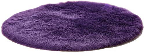 Hochflor Shaggy Rund Teppich Carpet Wohnzimmer Faux Lammfell Schaffell Teppich,Lila,Durchmesser 40CM