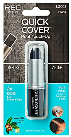 RED by Kiss Quick Cover Root Touch Up Stick, Water-Resistant Temporary Gray Hair Concealer with Brush for Roots and Beard, Long-Lasting Coverage, Easy Application (1 Pack, Black)