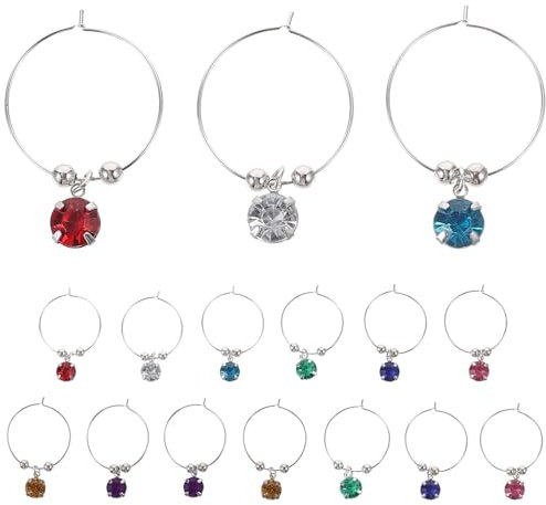 UPKOCH 16pezzi Anelli Identificativi Colorati Per Calici Da Vino Con Ciondoli Strass Perfetti Per Feste E Ristoranti Facili Da Usare E Decorativi
