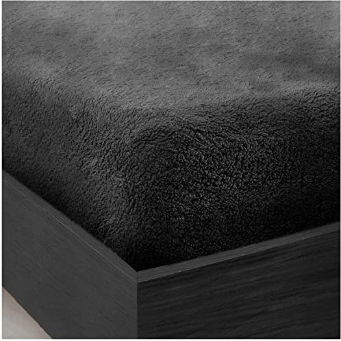 GC GAVENO CAVAILIA Teddy Bear Double Fitted sheet | Fleece Thermal Warm Plain Soft Cuddly Fluffy Fitted Bed Sheets Double | Charcoal