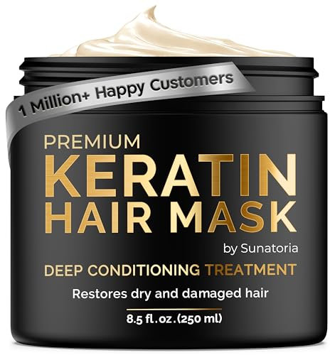 SUNATORIA Keratin Hair Mask - Professional Deep Hair Conditioner - Dry, Split End, Damaged Hair Repair Treatment - Vitamin Complex with Omega 3, 9, Vitamin E Oil - Protein Hair Care