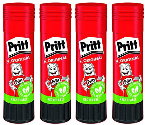 Pritt Klebestift, sicherer, kinderfreundlicher Kleber für Kunst und Bastelarbeiten, starker Klebstoff für Schule & Bürobedarf, 4x 22 g Pritt Stift