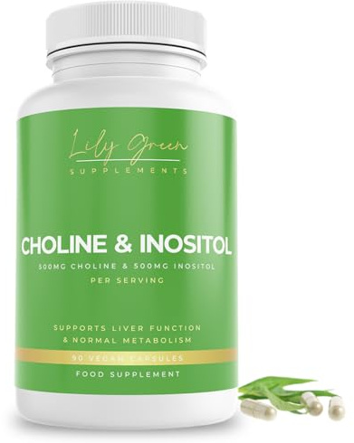 Lily Green Choline & Inositol Capsules | High Strength Choline and Inositol Supplement | 1000mg Per Serving | 90 Vegan Capsules | Made in UK