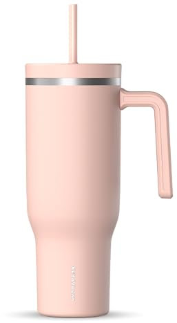 Hydrapeak Voyager 40 Oz Stainless Steel Tumbler with Handle, Insulated Water Bottle With Straw & Lid, Cupholder Friendly Reusable Travel Mug (Peony)