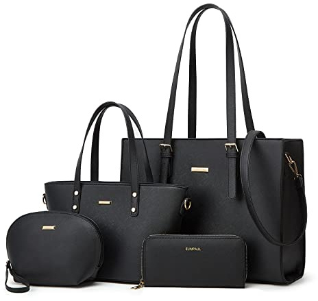 Women Fashion Synthetic Leather Handbags Tote Bag Shoulder Bag Top Handle Satchel Purse Set 4pcs
