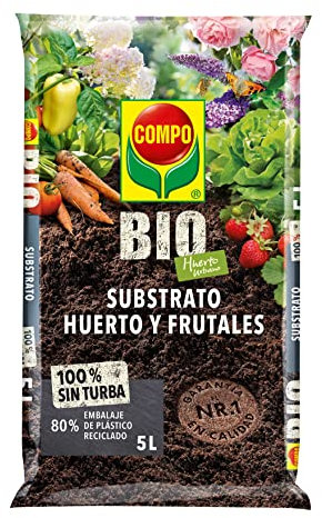 COMPO BIO Huerto Urbano Substrato Huerto y Frutales, Sin turba, Para hortalizas, frutales y plantas aromáticas, Apto para agricultura ecológica, 5 L
