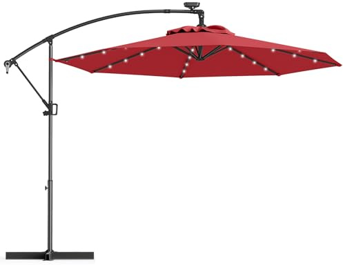 RELAX4LIFE Ombrellone da Giardino 3x3M con 32 Luci LED, Rotazione a 360° e Inclinazione Regolabile, Ombrellone da Balcone per Giardino Terrazzo e Patio (Bordeaux)