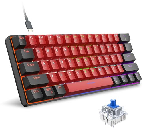 Snpurdiri 60% tastiera meccanica da gioco, 61 tasti anti-ghosting, retroilluminazione RGB, due supporti ultra compatti (interruttore blu/nero rosso)