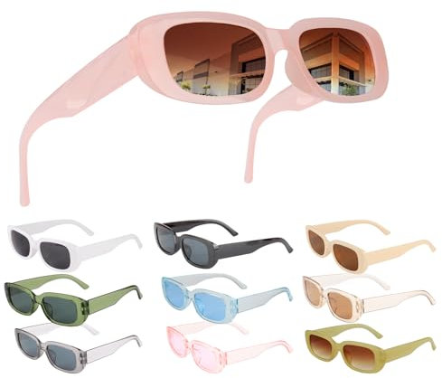 FAMCUCHE 10 Stück Sonnenbrille Damen,10 Farben Retro Sonnenbrillen Mit UV400-Schutz, Rechteckige Sonnenbrille, Retro Sonnenbrille Damen Festival Sonnenbrille Für Damen Herren
