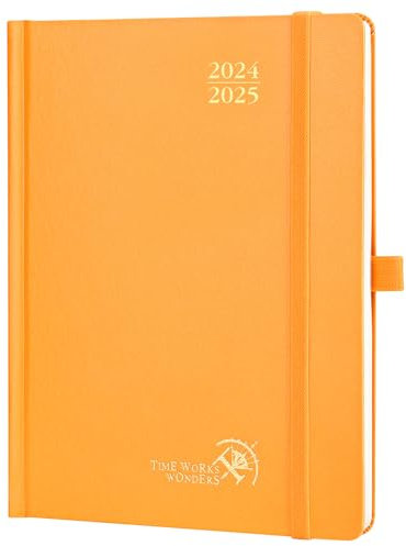 POPRUN Kalender 2025 Buchkalender (Aug.2024-Dez.2025) Hardcover, ca. A5 (22 x 16,5 cm), 17-Monate-Terminplaner, Wochenplaner 2025 mit Zertifiziertem Papier - Orange