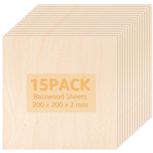 YAYODS 15 Stück Sperrholzplatte 2 mm - Sperrholz 200 x 200 mm - Lindenholz Sperrholz - Lindenholz - Bastelholzplatten - Holzausschnitte zum Basteln für Dekorieren, Basteln, CNC, Laser, Gemälde