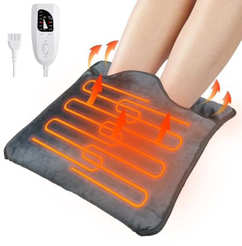 Wula Scaldapiedi Elettrico, 40x40 cm, Grigio, 6 Temperature e 4 Timer, Morbido e Lavabile