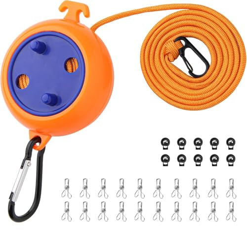 Voarge 10 m filo bucato, allungabile, 10 fibbie, 20 mollette antivento, viaggi, vacanze, attività aperto, stendibiancheria bagno, lavanderia, giardino