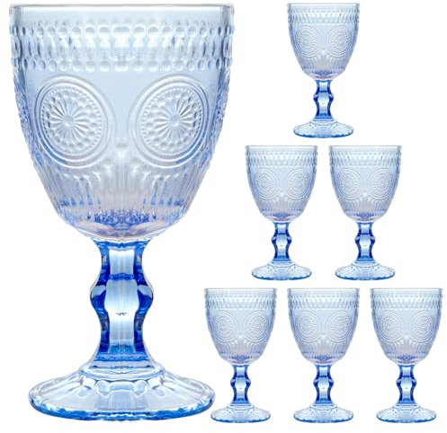 KOMABLEN Weingläser Vintage 6er Set, 300ml Embossed Origami Kelchgläser, Weißweingläser Kelche Spülmaschinenfeste, Wassergläser Weinkelche für Eistee, Bier, Saft, Cocktails, Whisky