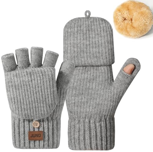 Onetraum Fingerlose Handschuhe, Halbfingerhandschuhe mit Kappe für Herren und Damen (Grau)