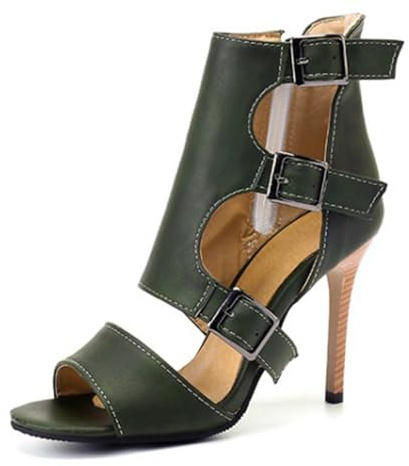 Qynthra Sandali Stivaletti alla Caviglia Donna Tacco a Spillo Cinturino con Fibbia Taglio Punta Peep Toe Tacco Alto Scarpe da Sera per Occasione Formale e Evento Serale,Verde,46 EU
