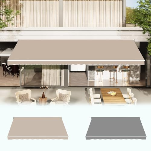 AECOJOY 12'×10' Manual Retractable Awning Sun Shade Patio Awning Cover Outdoor Patio Canopy Sunsetter Deck Awnings with Manual Crank Handle, Beige