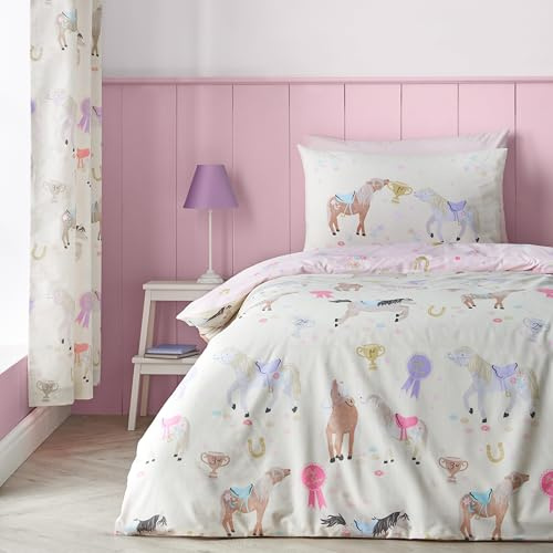 Catherine Lansfield Happy Horses Reversible Single Duvet Cover Set with Pillowcase Cream