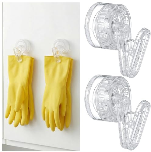 Radiella 2 Piezas Soportes de Guantes, Soporte para Guantes con Ventosa Transparente sin Necesidad de taladrar, Montaje en Pared Desmontable, Soporte Lavable y ahorrador Espacio para Cocina
