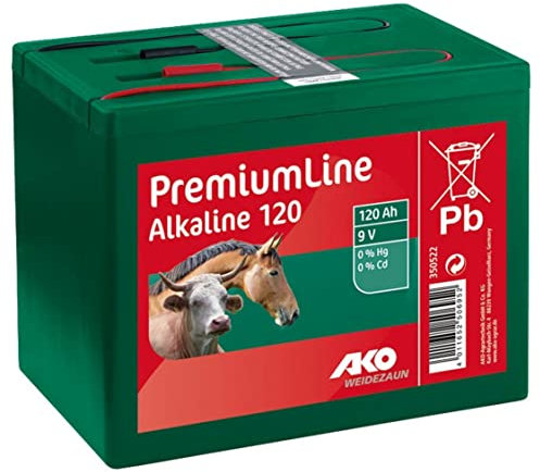 AKO Fencing Batterie Alkaline 9 V, 120 Ah, Alkalisch, Stromversorgung für Weidezaungeräte, Konstante Spannung, Lange Lebensdauer