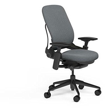 Steelcase Leap V2 Desk Chair in Buzz2 Grey Fabric - 4-Way Highly Adjustable Arms - Black Frame and Base - Soft Dual Wheel Hard Floor Casters