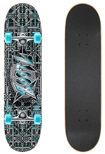 Xootz Kids Skateboard, Double Kick Trick Skate Board with Maple Deck, for Boys & Girls, Multiple Designs, 31 inch