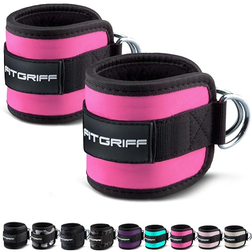 Fitgriff® Tobilleras Poleas Gym V1 (2 Piezas) - Correas Tobillo Gimnasio para Patadas Gluteos, Fitness - Accesorios de Ejercicio (Pink)