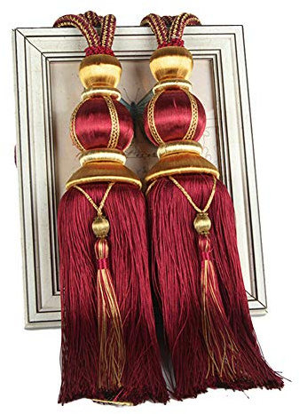 ZHMF - 1 par de abrazaderas para cortinas, sujetadores con clip, alzapaños de cuerda hechos a mano con borlas para decoración de ventanas del hogar