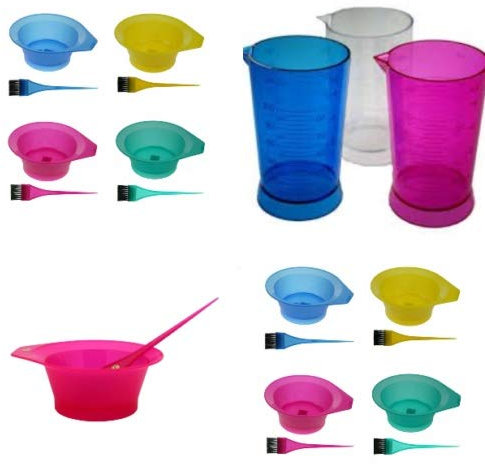 IBEAUTY HAIR TOOLS COLOURING TINT COLLEGE SET NEON PINK FROSTED 4 PIECE MIXING BOWL BRUSH MEASURING JUG SPONGE SALON