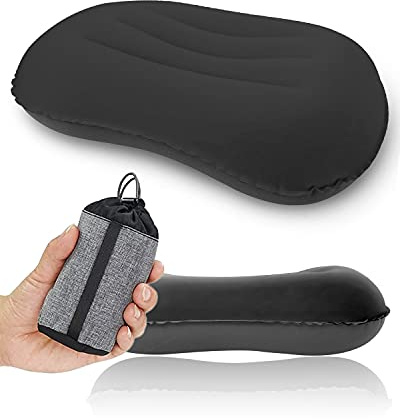 Rantizon Oreiller de Camping Ultra léger, Compressible, Compact, Confortable, Ergonomique avec Sac de Rangement, pour Soutien du Cou et des lombaires, pour randonnée, Camping, Voyage, 99,2 g, Noir, 1