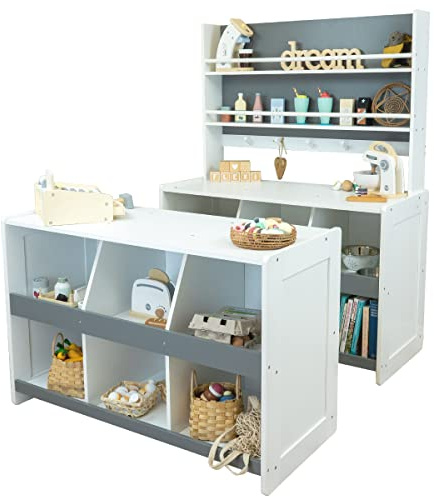 Meppi Kaufladen Flexi Weiss/Mint aus Holz - Kaufmannsladen für Kinder (Weiß, Grau)