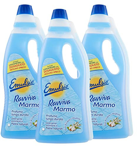3x Emulsio Ravviva Marmo Detergente Pavimenti in Pietre Naturali ai Fiori di Cotone e Mughetto - 3 Flaconi da 750ml ognuno
