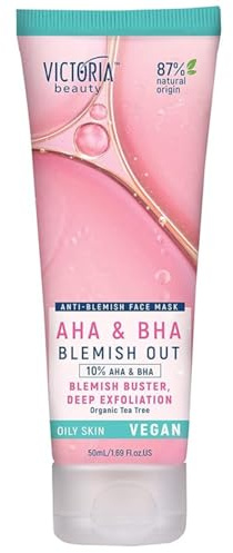 Victoria Beauty Blemish Out Clay Mask with Green Tea - Deep Cleanse Pore Minimizer with Salicylic, Lactic and Glycolic Acid, Tea Tree Oil and Zinc - For Oily Skin - 87% Natural, Vegan