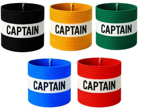 Fitness hälsa fotbollsband fotboll kaptenarmband design kaptenband för vuxna och ungdomar, 5 färger tillgängliga för flera sporter, elastiskt armband för kapten (5-pack – tonåring)