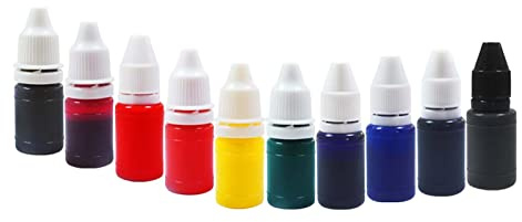 Oshhni Lot de 10 Encres de Tampon Rouge, Orange, Vert, Bleu, Marron, Rose, Jaune, Violet, Noir, Couleur Vive, 7ml