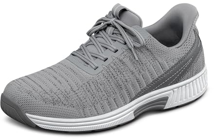 Orthofeet Men's Orthopedic Knit Yari Hands-Free Sneakers, Grey, Size 9