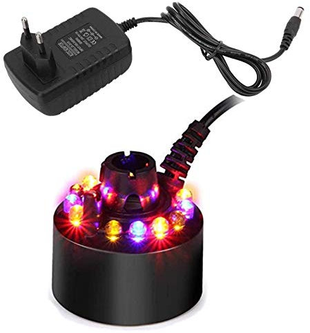 Gutecomuik Máquina de Niebla, 12 LED para Interiores, Fuente de Niebla, Pequeño Estanque de Niebla, Humidificador de Aire, Estanque de Fuente de Agua, Halloween, Decoración de Navidad
