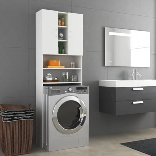 prissent Mobile per Lavatrice Bianco 64x25,5x190 cm Mobiletto Lavatrice Mobiletto Bagno Salvaspazio Mobile Lavatrice Salvaspazio Lavanderia Mobili Adatto Per Bagni o Lavanderia