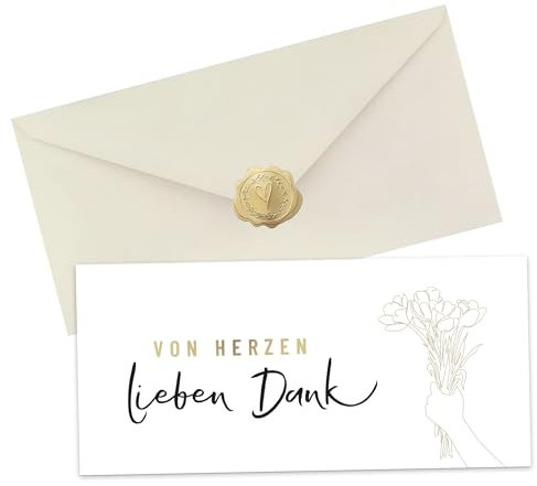 KOKO&LORA® Von Herzen lieben Dank - hochwertige Grußkarte mit goldener Veredelung, Siegel und Kuvert • Danke sagen, Dankeschön Karte