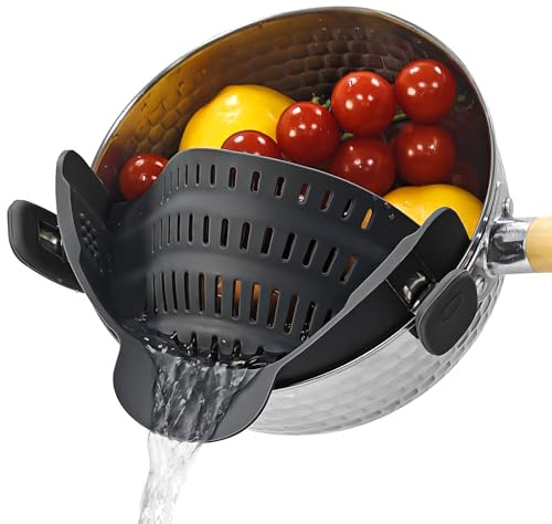 Starkitchen Silikon grytsil, värmebeständig Clip-on sil för krukor och skålar, universella köksverktyg (svart, vanlig)