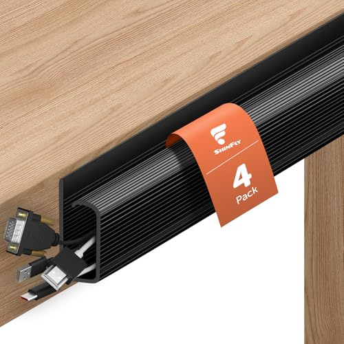 shinfly Skrivbords Kabelhantering, 4 × 40 cm Kabelränna Under Skrivbord, J-Kanal Kabelränna Svart För PC, TV – 40 cm(L) × 2,6 cm(B) × 5 cm(H)