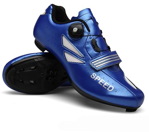 Hixingo Fahrradschuhe Herren Damen MTB Radsportschuhe Rennradschuh, Blau Mountainbike Schuhe Sneaker Atmungsaktive Outdoor-Radschuhe Fahrrad Schuhe, SPD-SL/SPD Kompatibles, 44 EU
